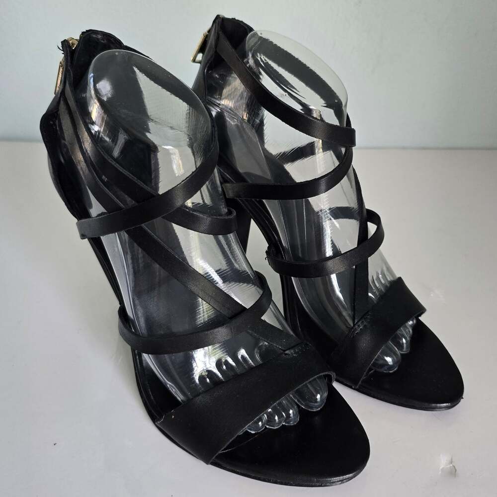 Rebecca Minkoff Matty Strappy Heels Women's 8.5M Black Leather Dark Romantic